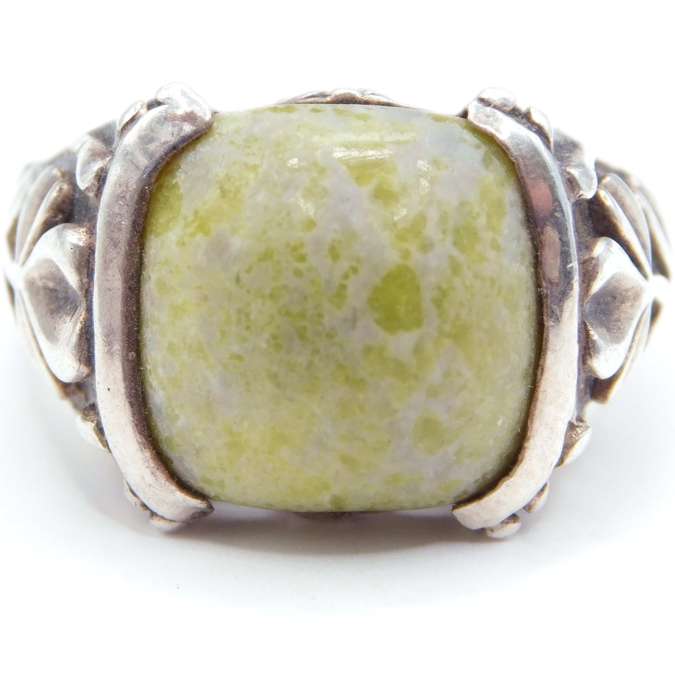 IRISH STERLING SILVER CONNEMARA MARBLE SHAMROCK RING