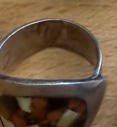 RUSTIC CHIP INLAY MOSAIC STONE SILVER-TONE STATEMENT RING