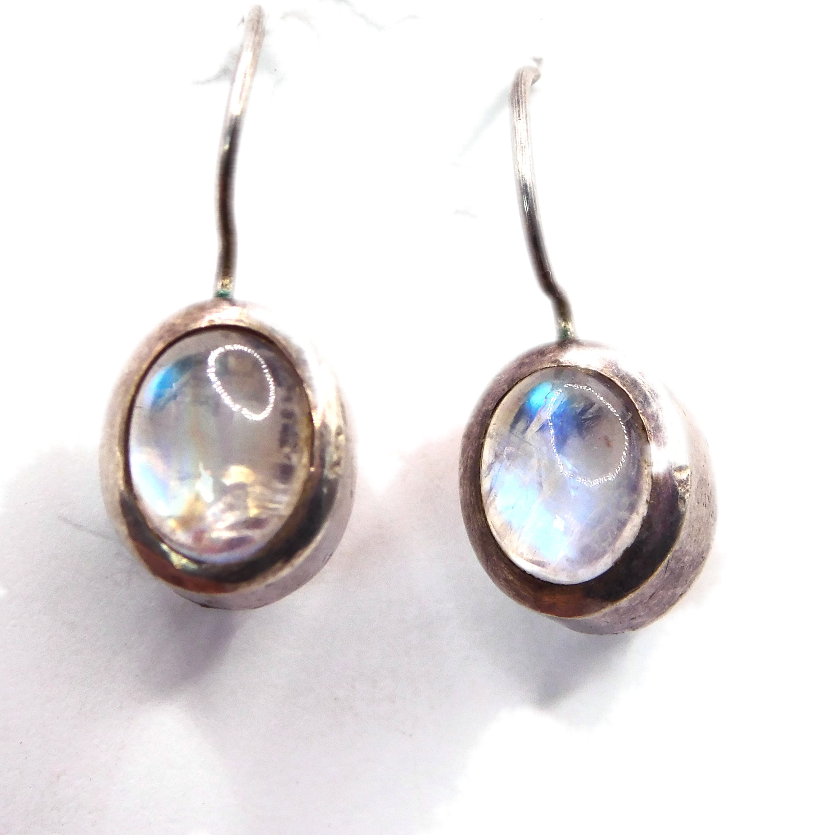 GLOWING BLUE MOONSTONE STERLING SILVER DROP EARRINGS