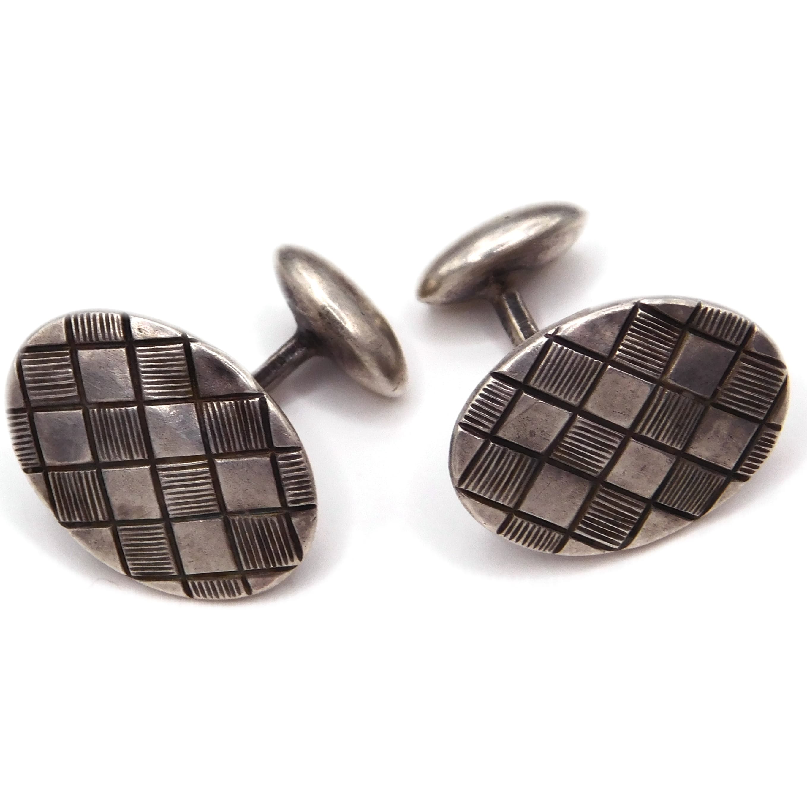 ANTIQUE ART DECO STERLING SILVER CHECKERBOARD CUFFLINKS