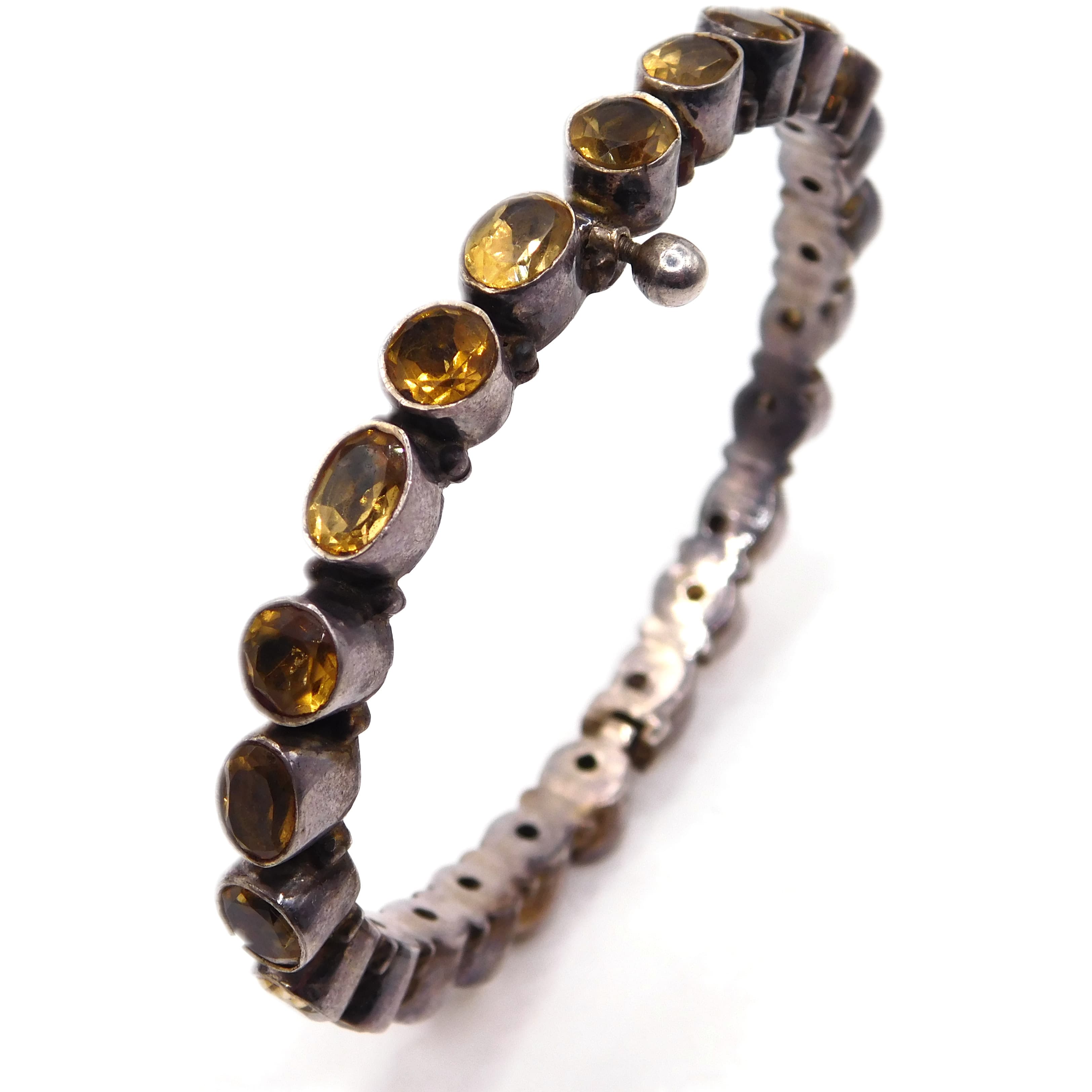 GOLDEN CITRINE STERLING SILVER BEZEL SET TENNIS BRACELET